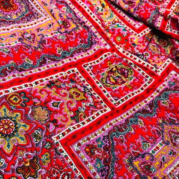 VTG 70s Handmade & OOAK Women’s Wide Leg Super Flare Culottes Pants Red Paisley - Picture 4 of 15